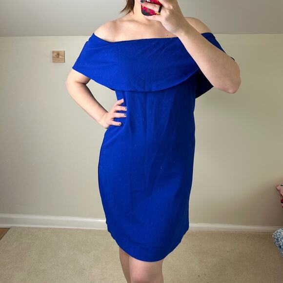 NWT Charles Henry Blue Off-Shoulder Sheath Mini Dress - Picture 2 of 6